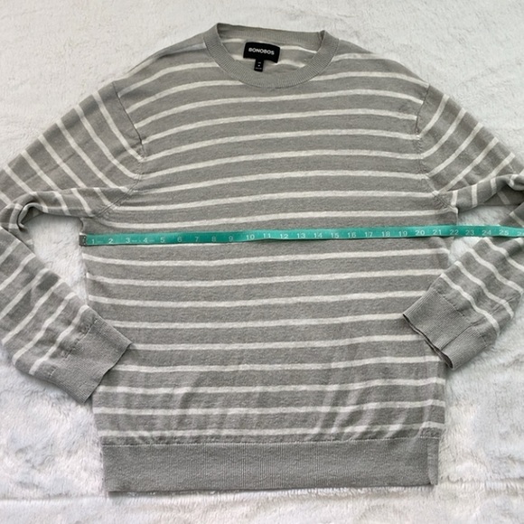 Bonobos Gray and White Linen Striped Slim Fit Sweater - Picture 3 of 7